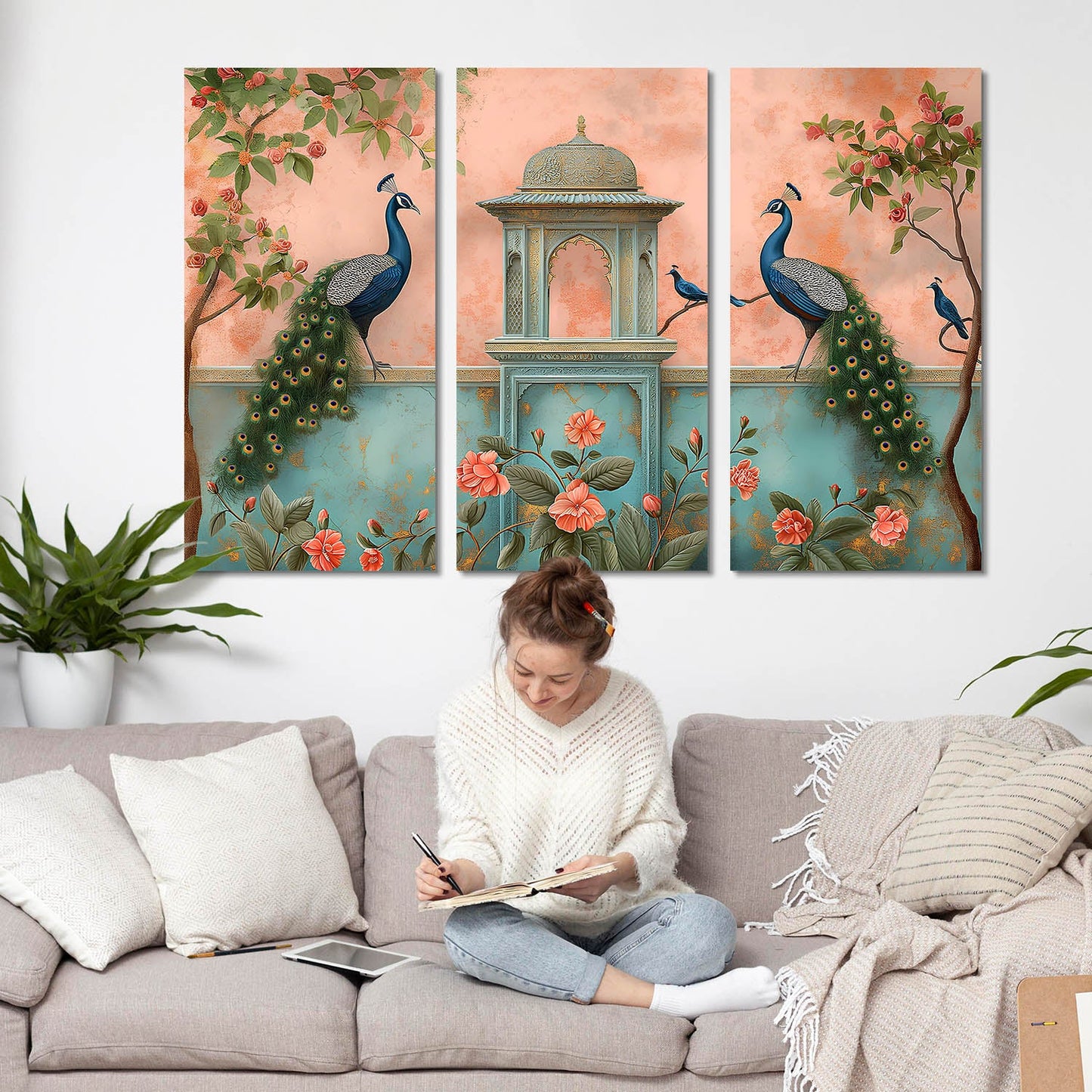 Traditional Peacock Art Wall Canvas For Home Décor And Living Room