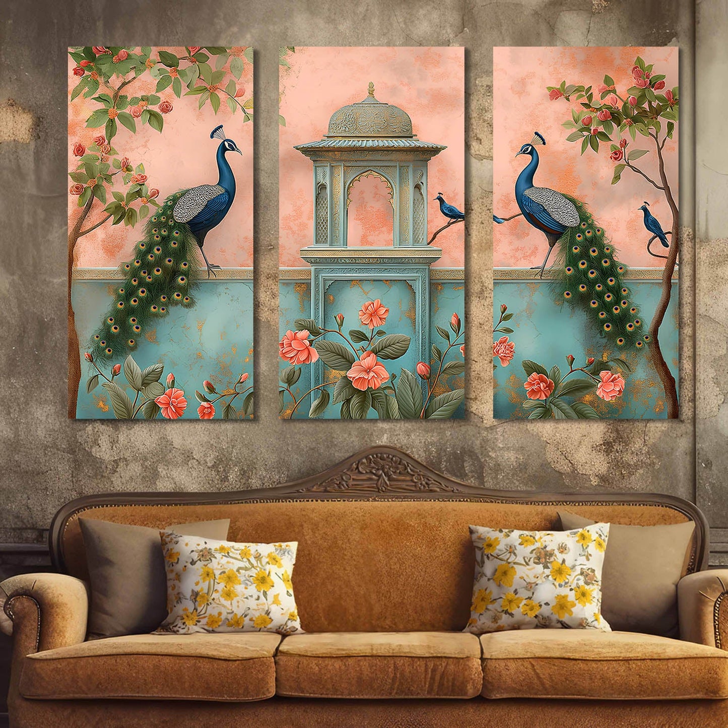 Traditional Peacock Art Wall Canvas For Home Décor And Living Room