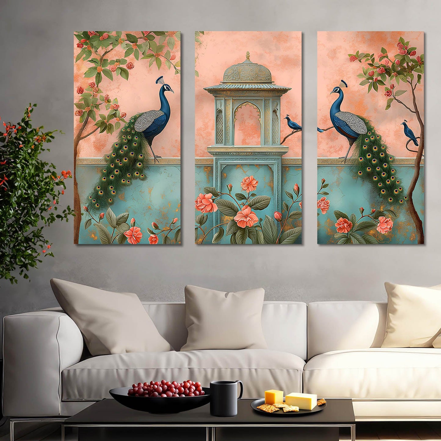 Traditional Peacock Art Wall Canvas For Home Décor And Living Room