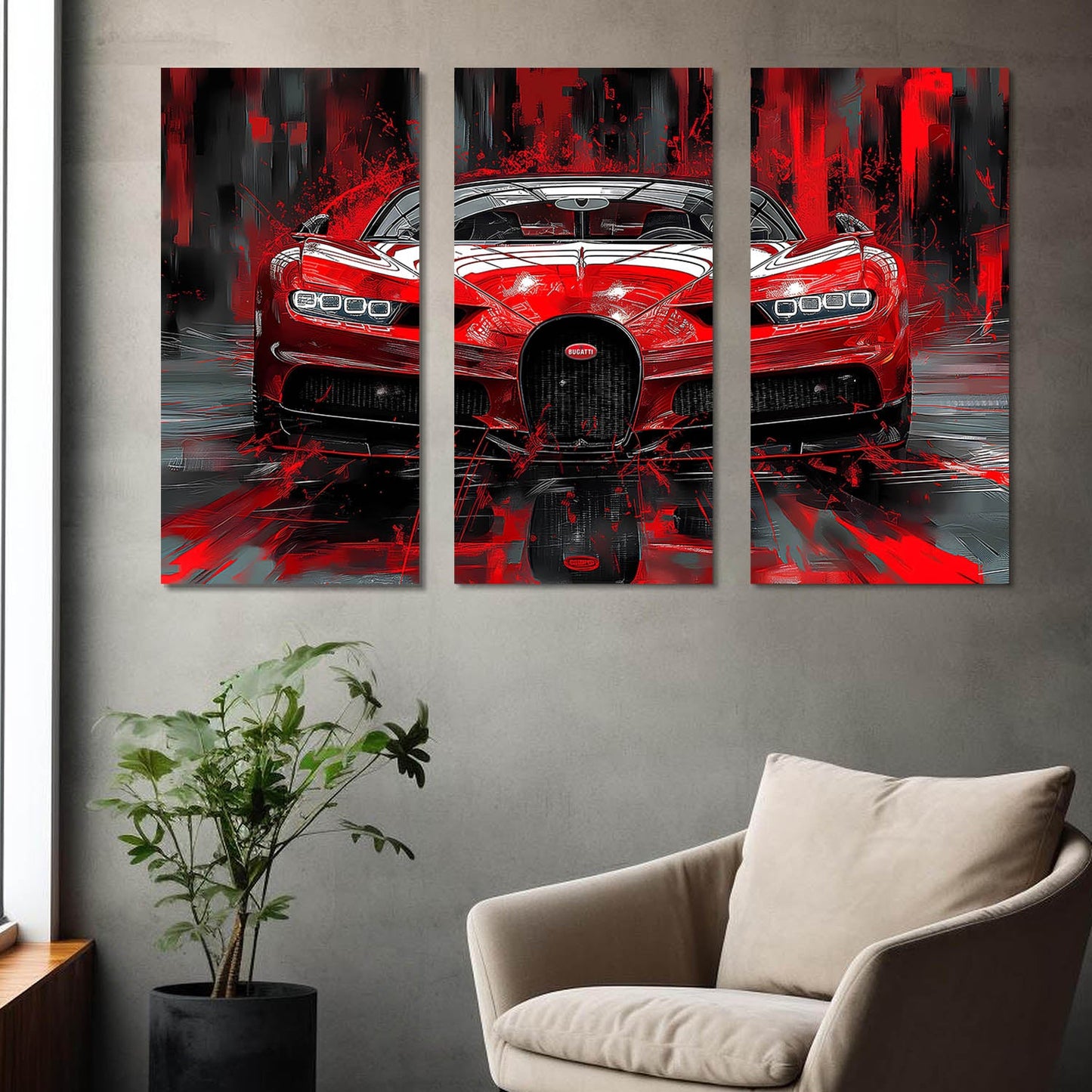 Red Bugatti Chiron Wall Art Canvas For Home Décor Office Living Room