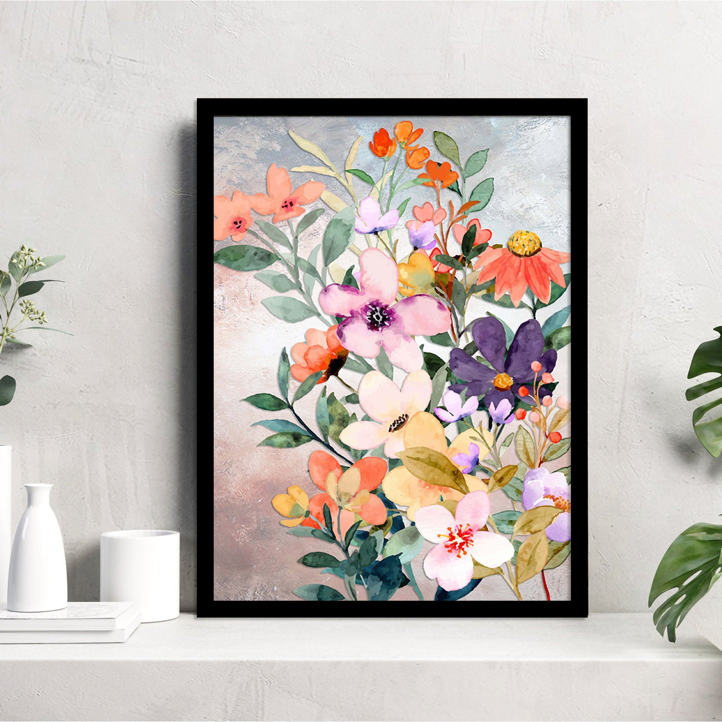 Vibrant Floral Framed Art for Home and Office Wall Decor
