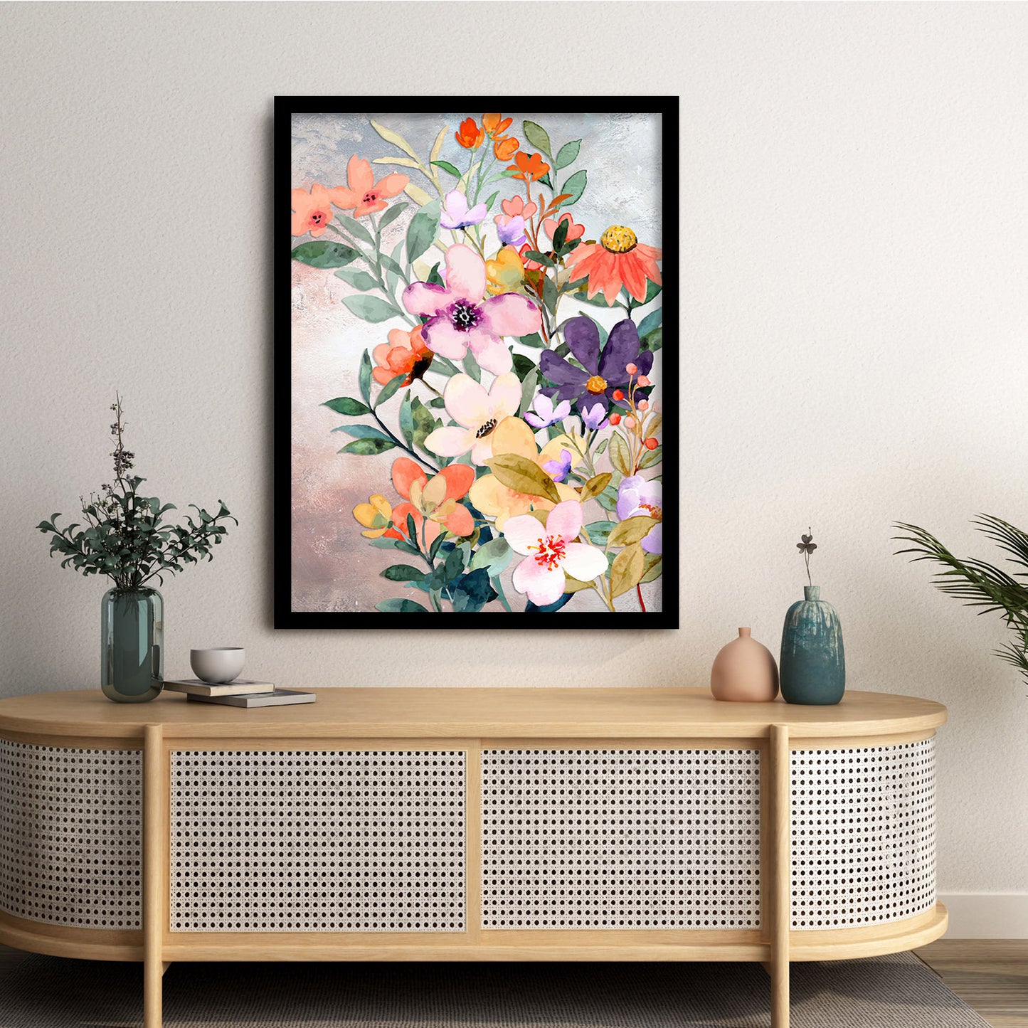 Vibrant Floral Framed Art for Home and Office Wall Decor