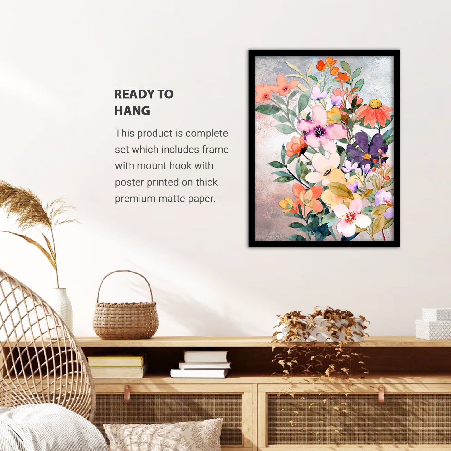 Vibrant Floral Framed Art for Home and Office Wall Decor