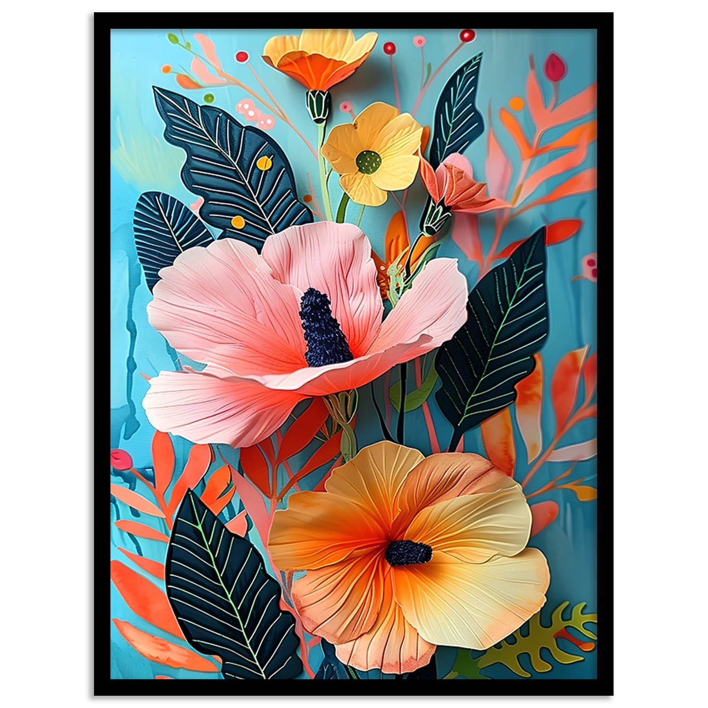 Floral Pot Wall Paintings For Wall Decor Living Room Wall Frames