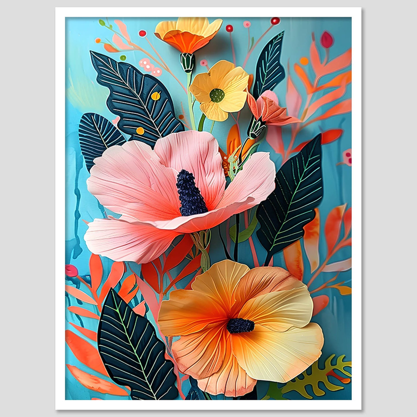 Floral Pot Wall Paintings For Wall Decor Living Room Wall Frames