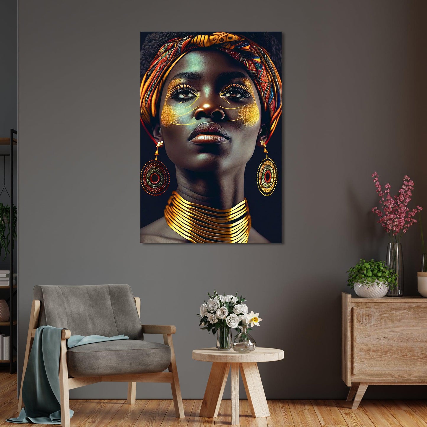 Kotart-Luxury Gold African Woman Canvas Art - Black Woman Canvas Painting for Wall Decor - Large Canvas Paintings-Posters, Prints, & Visual Artwork