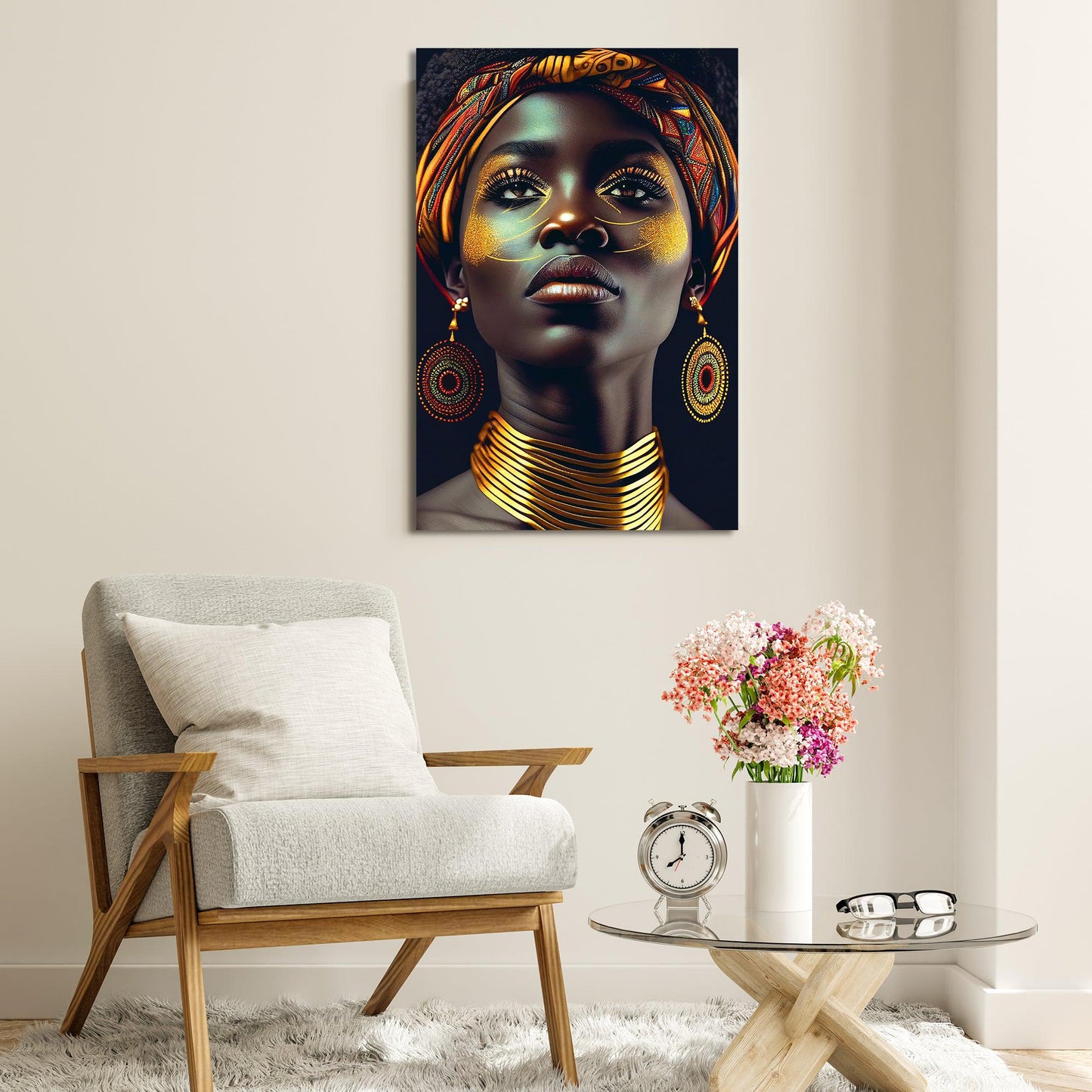 Kotart-Luxury Gold African Woman Canvas Art - Black Woman Canvas Painting for Wall Decor - Large Canvas Paintings-Posters, Prints, & Visual Artwork