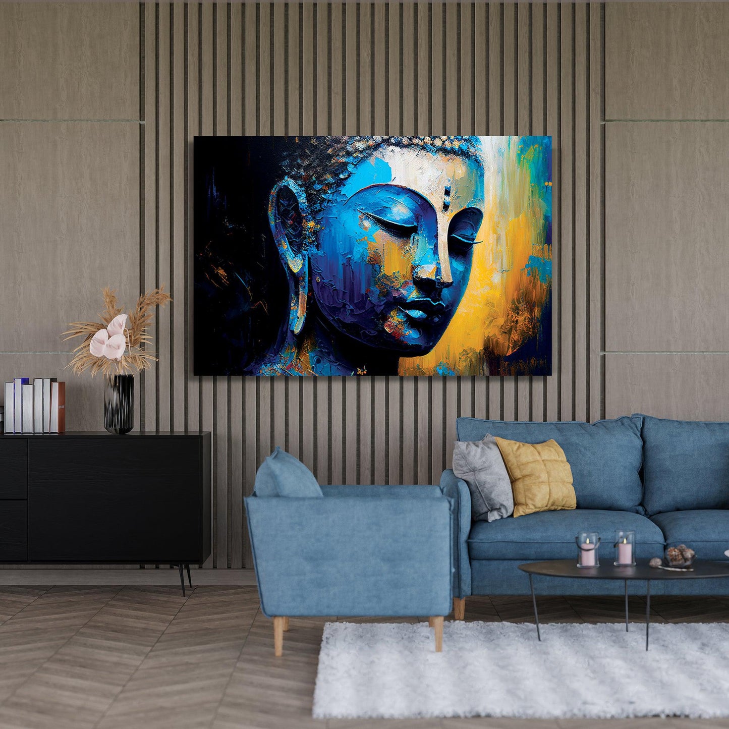 Kotart-Vibrant Buddha Canvas Painting - Large Colorful Buddha Canvas Art-Posters, Prints, & Visual Artwork