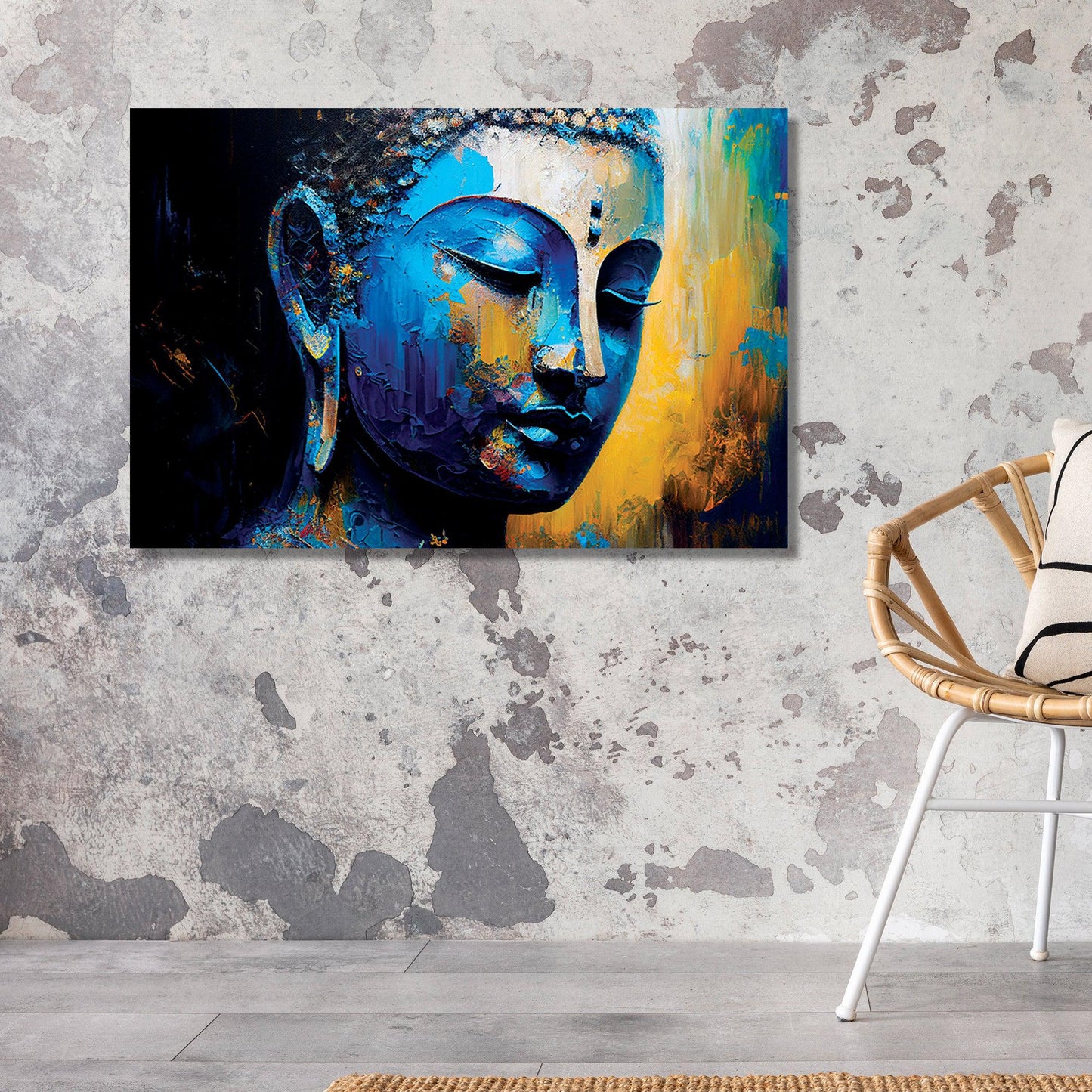 Kotart-Vibrant Buddha Canvas Painting - Large Colorful Buddha Canvas Art-Posters, Prints, & Visual Artwork