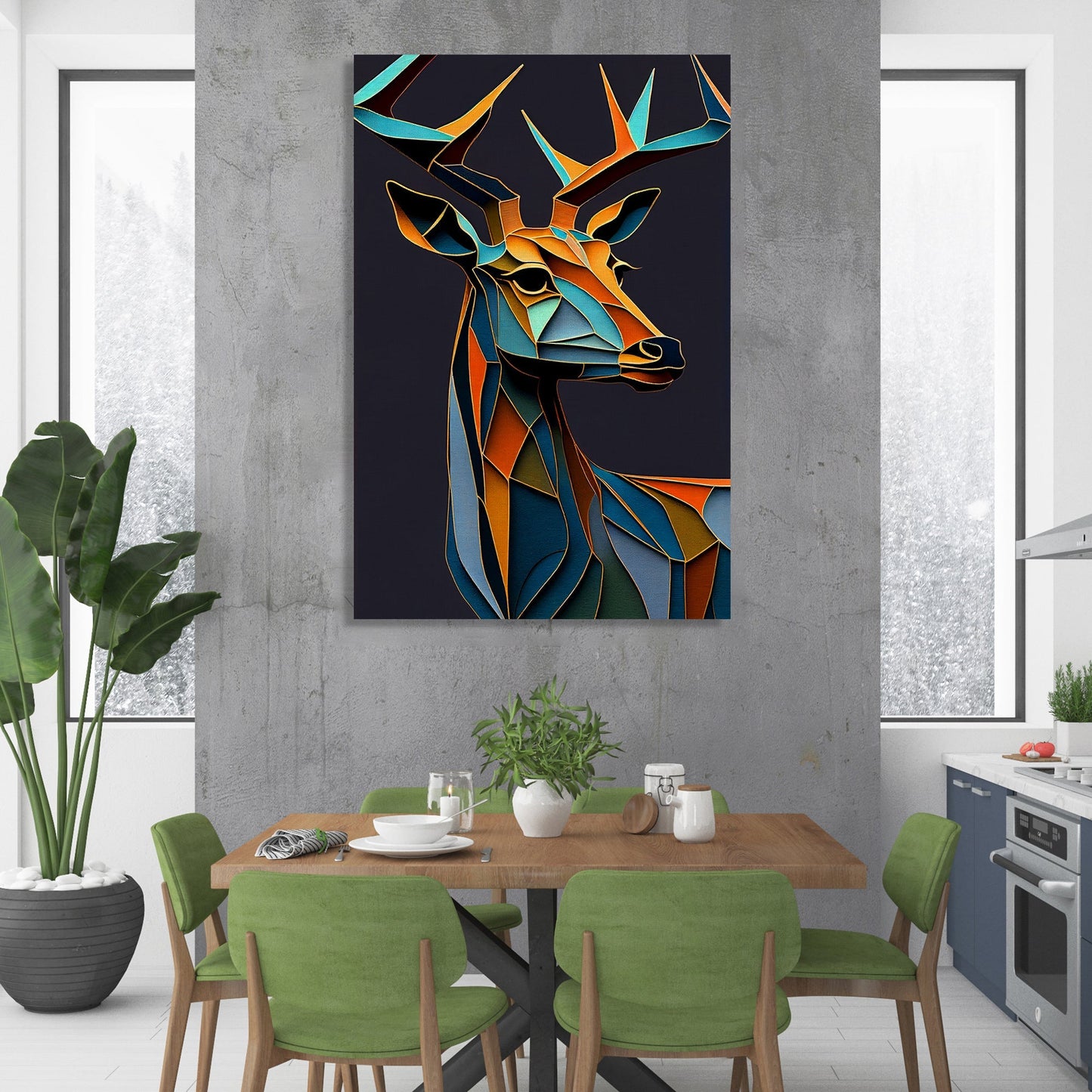 Kotart-Vibrant Deer Art in Style of Pablo Picasso - Nature Inspired Deer Art for Living Room Bedroom Home and Office Wall decor-Posters, Prints, & Visual Artwork