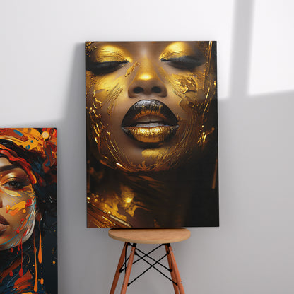 African golden Girl Wall art Canvas For Home Decor Living room