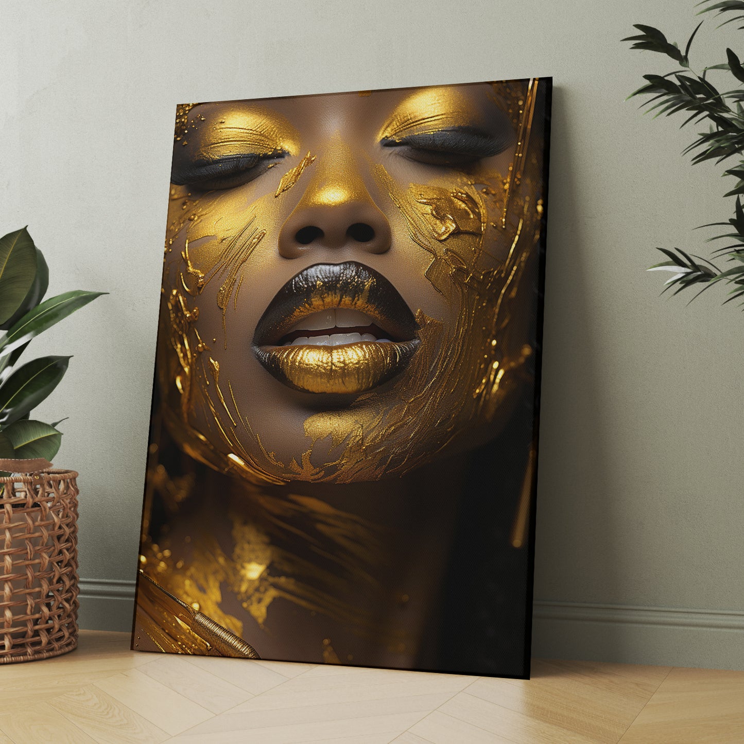 African golden Girl Wall art Canvas For Home Decor Living room