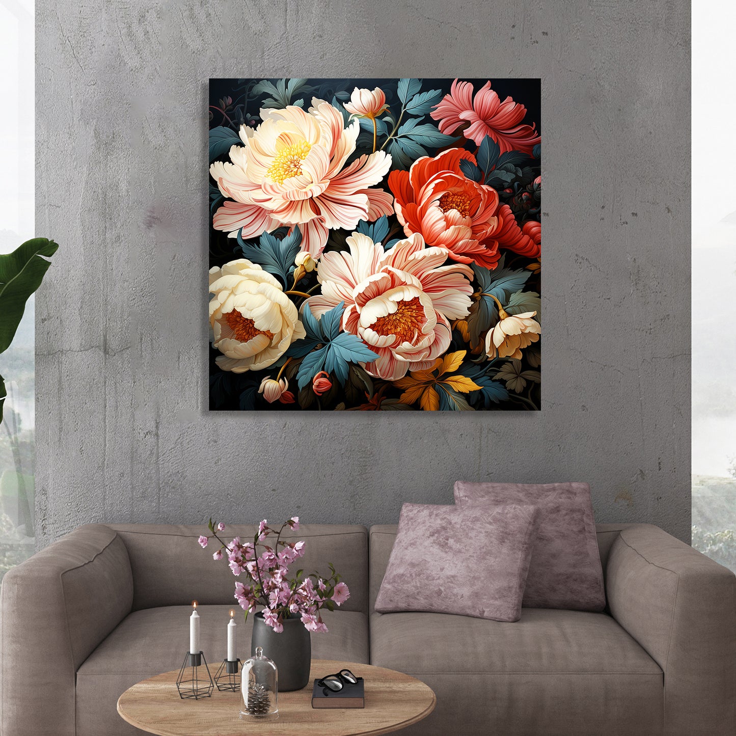 Abstract Floral Art Canvas Painting for Living Room Bedroom Home and Office Wall Decor