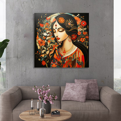 Beautiful Indian Woman Art Canvas Painting for Living Room Bedroom Home and Office Wall Decor