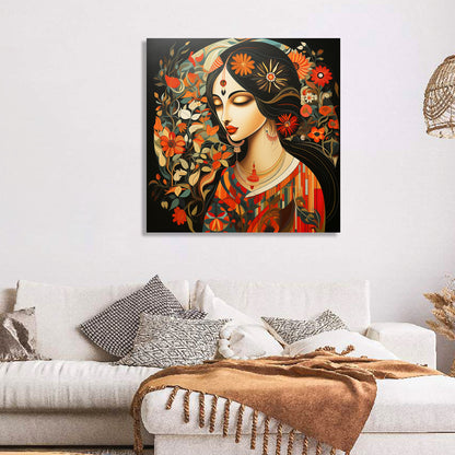 Beautiful Indian Woman Art Canvas Painting for Living Room Bedroom Home and Office Wall Decor