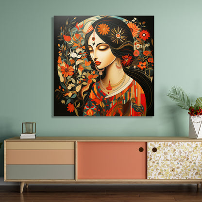 Beautiful Indian Woman Art Canvas Painting for Living Room Bedroom Home and Office Wall Decor