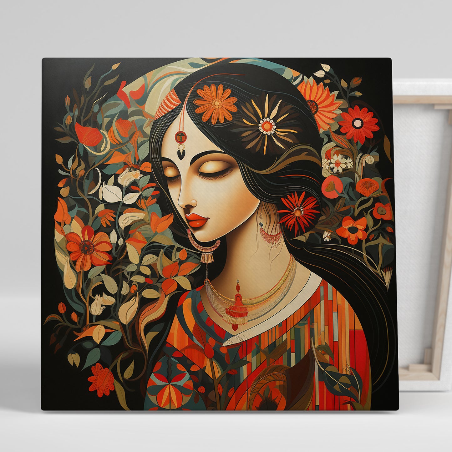 Beautiful Indian Woman Art Canvas Painting for Living Room Bedroom Home and Office Wall Decor