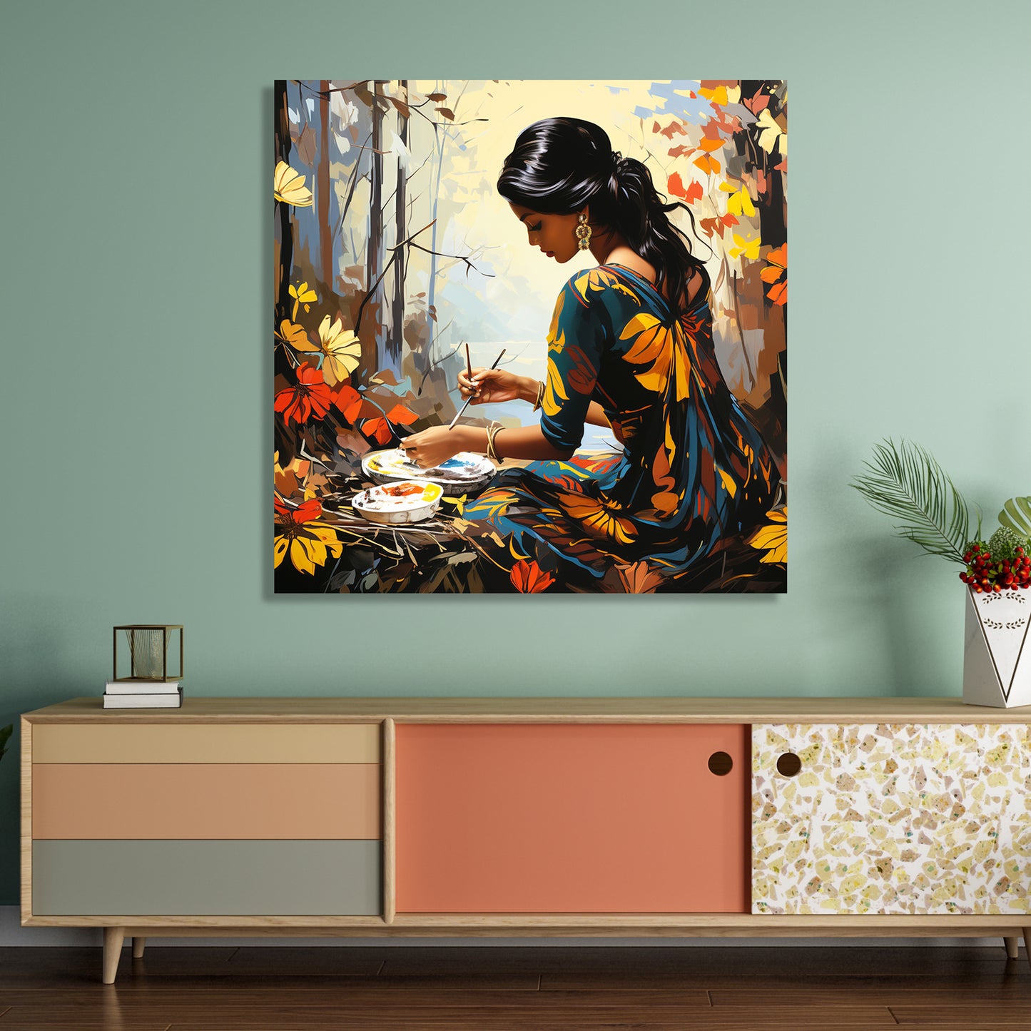 Beautiful Indian Woman Art Canvas Painting for Living Room Bedroom Home and Office Wall Decor