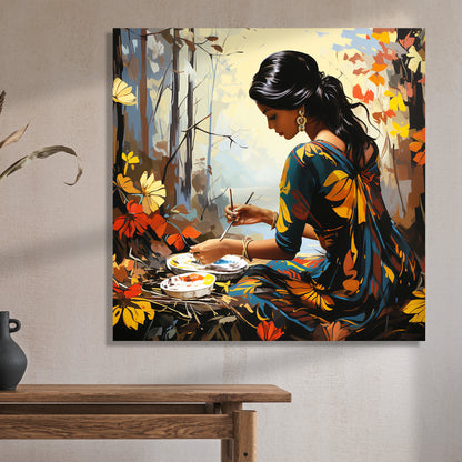 Beautiful Indian Woman Art Canvas Painting for Living Room Bedroom Home and Office Wall Decor