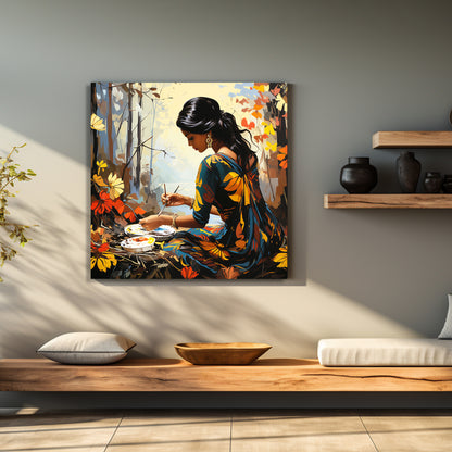 Beautiful Indian Woman Art Canvas Painting for Living Room Bedroom Home and Office Wall Decor