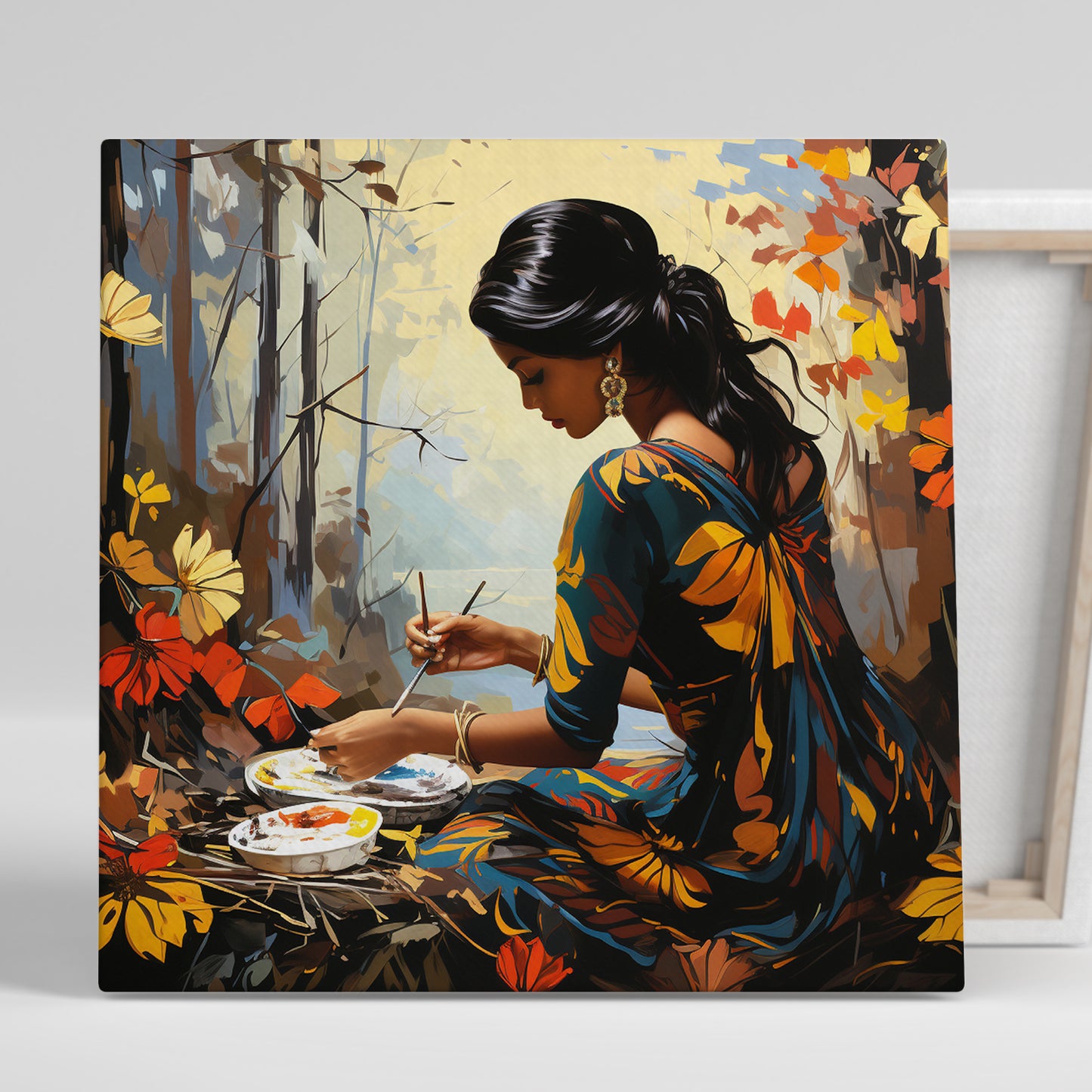 Beautiful Indian Woman Art Canvas Painting for Living Room Bedroom Home and Office Wall Decor