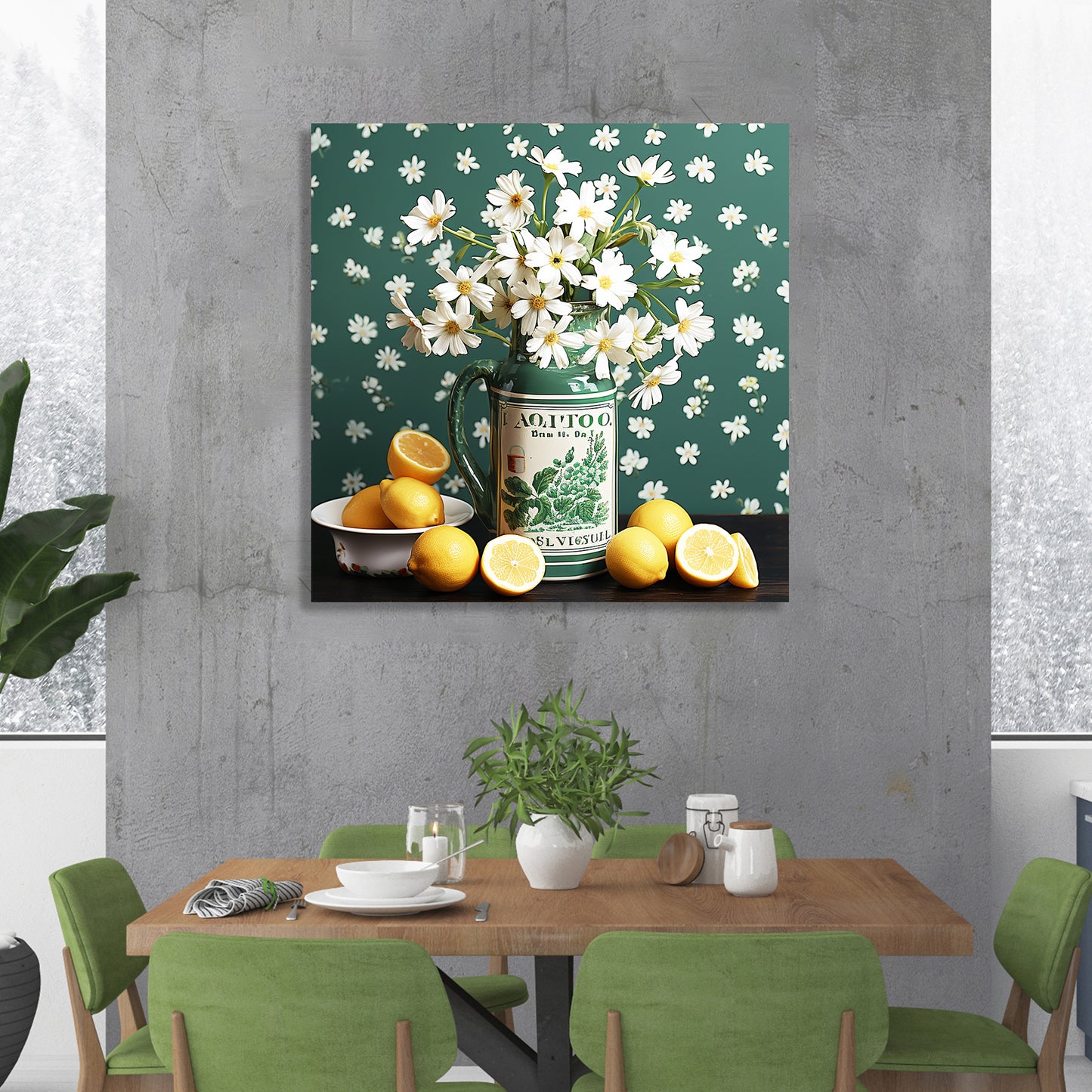 Green and White Floral Art Canvas Painting for Living Room Bedroom Home and Office Wall Decor