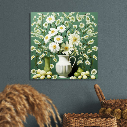 Green and White Floral Art Canvas Painting for Living Room Bedroom Home and Office Wall Decor