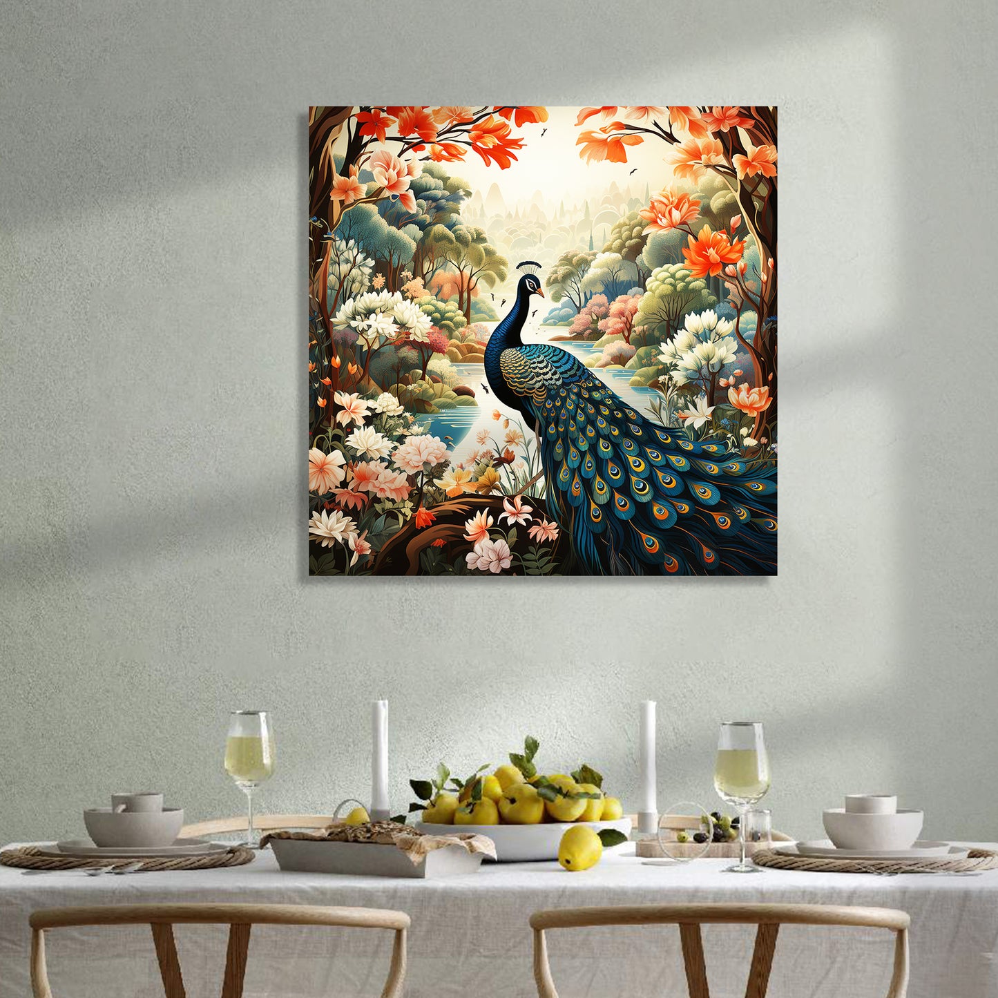 Nature Inspired Beautiful Peacock Canvas Painting for Living Room Bedroom Decor