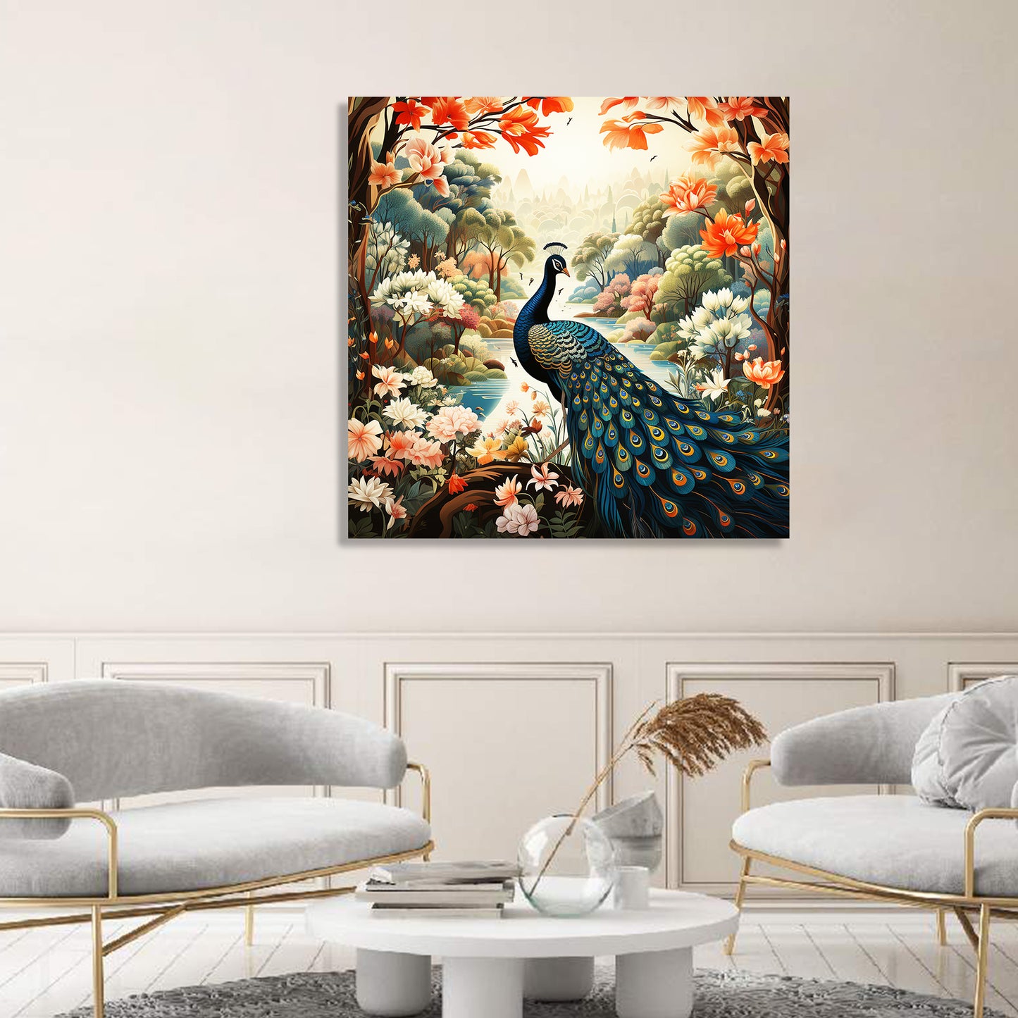 Nature Inspired Beautiful Peacock Canvas Painting for Living Room Bedroom Decor