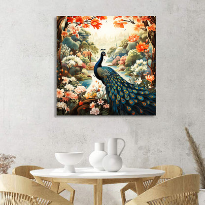 Nature Inspired Beautiful Peacock Canvas Painting for Living Room Bedroom Decor