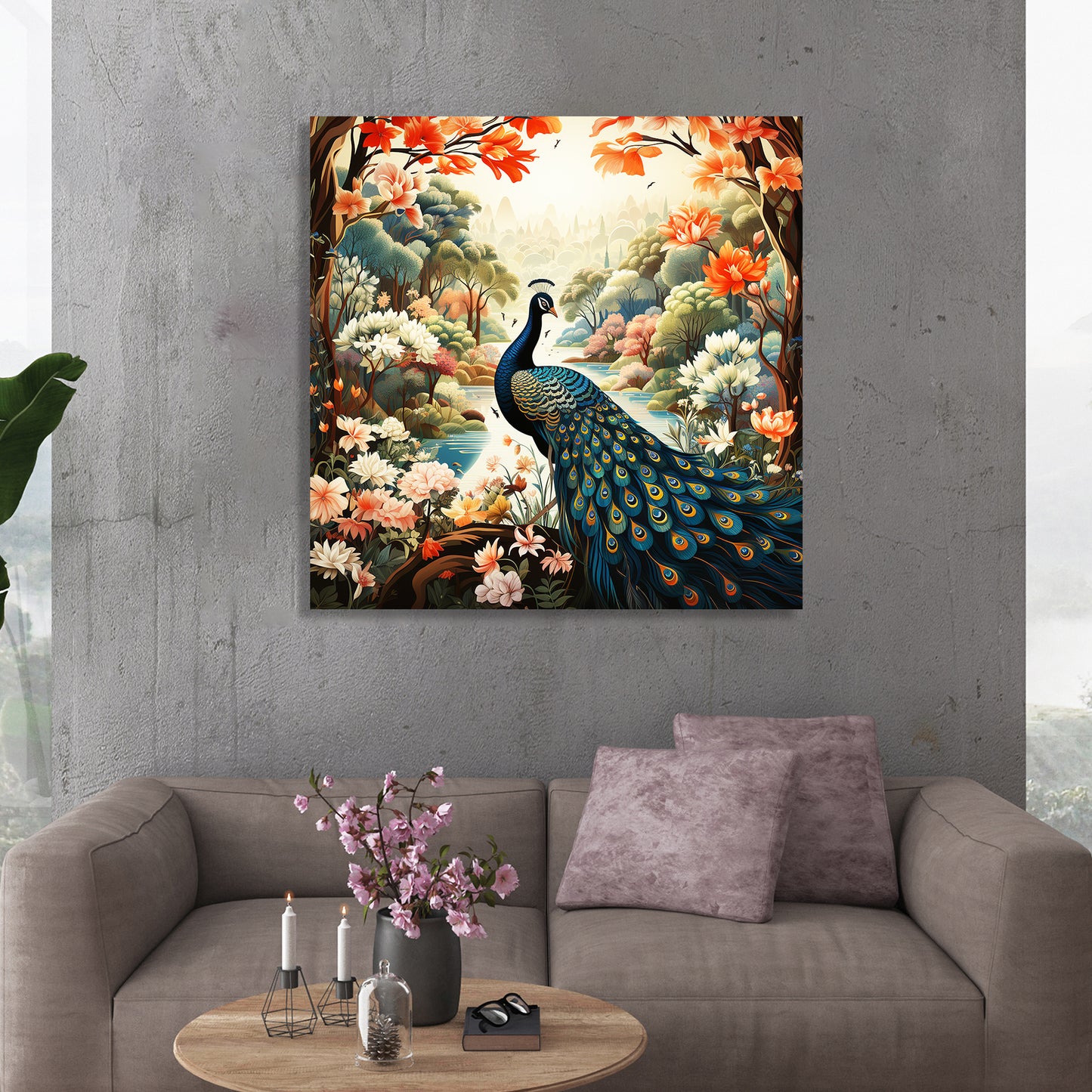 Nature Inspired Beautiful Peacock Canvas Painting for Living Room Bedroom Decor