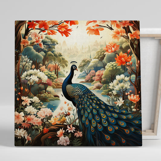 Nature Inspired Beautiful Peacock Canvas Painting for Living Room Bedroom Decor