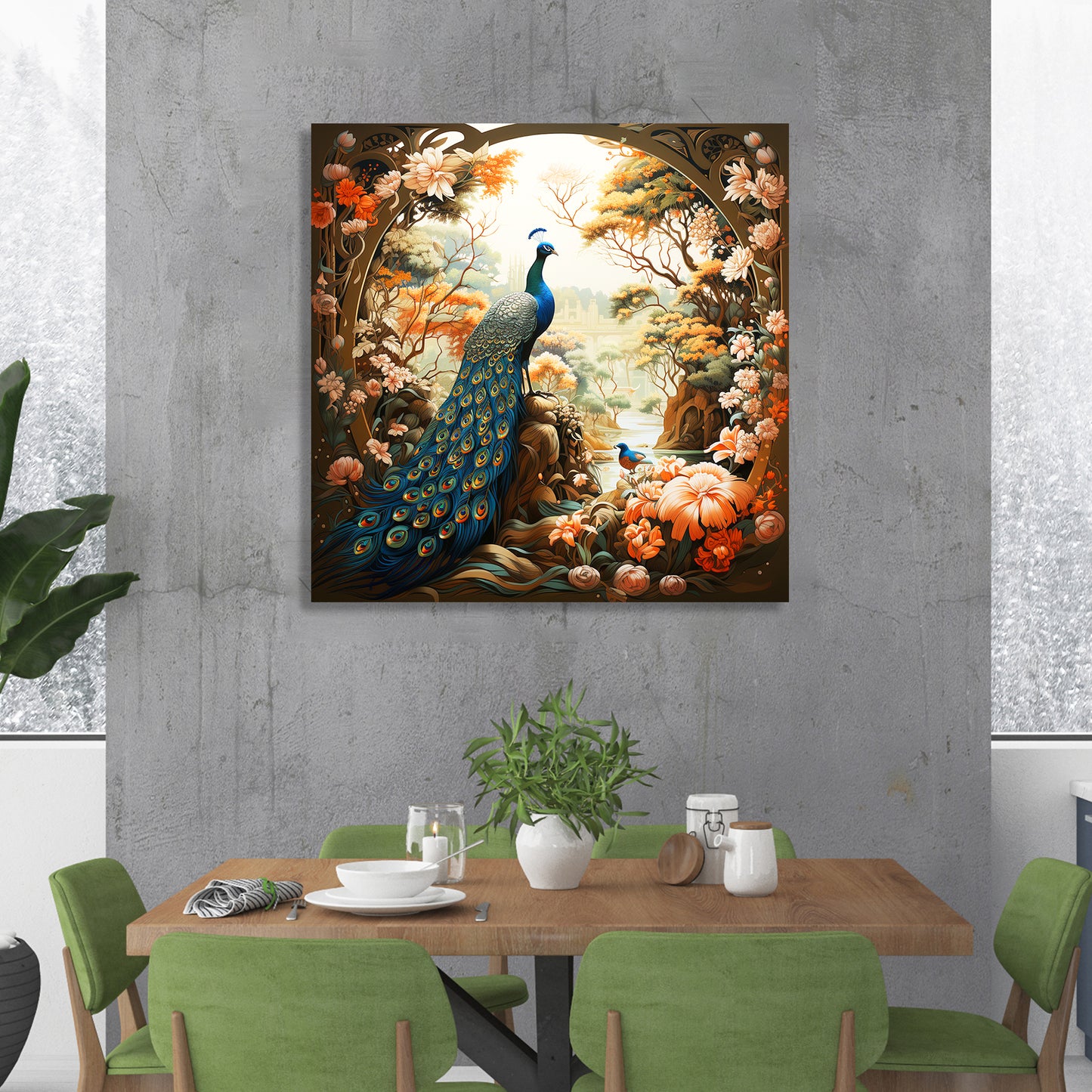 Nature Inspired Beautiful Peacock Canvas Painting for Living Room Bedroom Decor