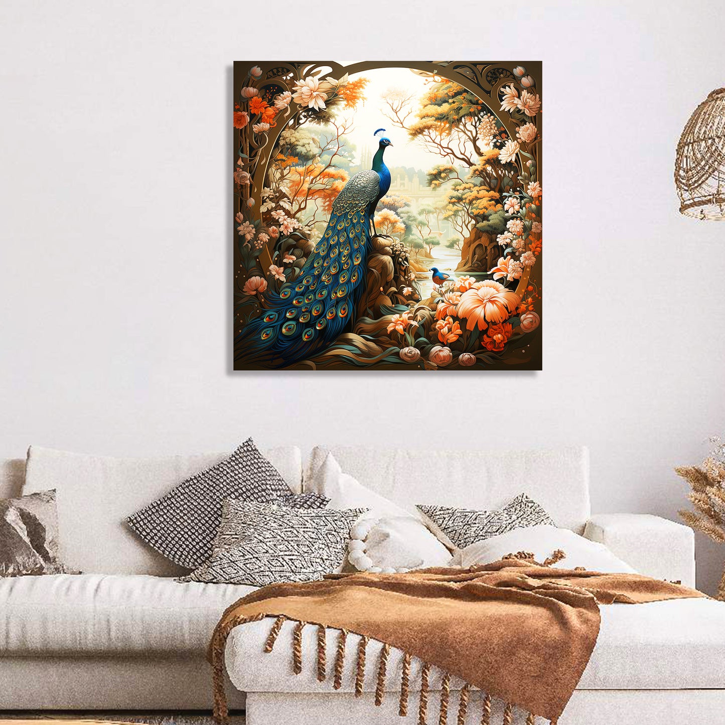 Nature Inspired Beautiful Peacock Canvas Painting for Living Room Bedroom Decor