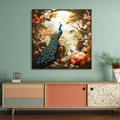 Nature Inspired Beautiful Peacock Canvas Painting for Living Room Bedroom Decor