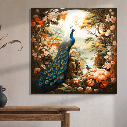 Nature Inspired Beautiful Peacock Canvas Painting for Living Room Bedroom Decor