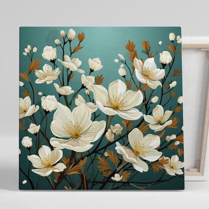 Green and White Floral Canvas Painting for Living Room Bedroom Home and Office Wall Decor