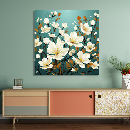 Green and White Floral Canvas Painting for Living Room Bedroom Home and Office Wall Decor