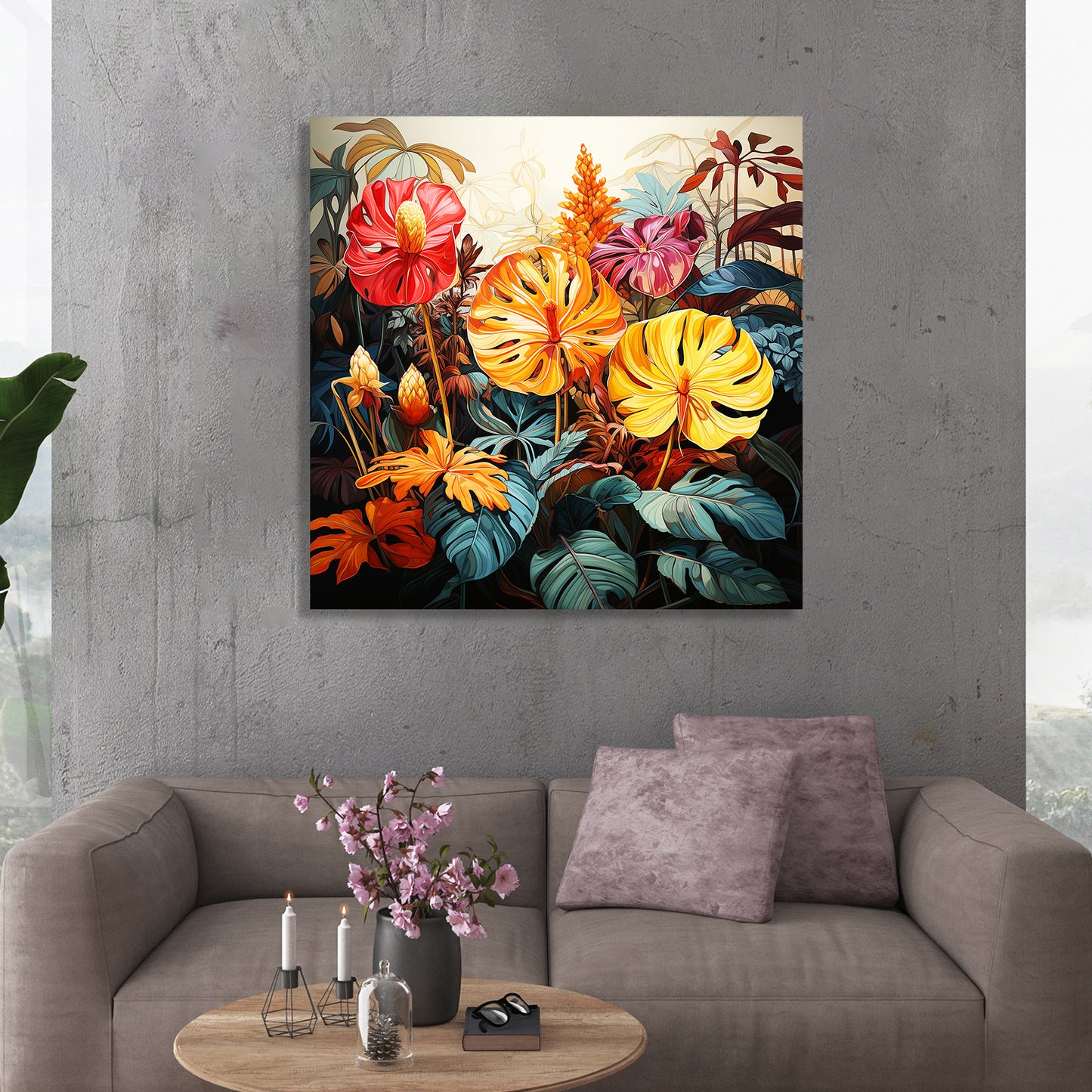 Nature Inspired Vibrant Leaf Canvas Painting for Living Room Bedroom Home and Office Wall Decor