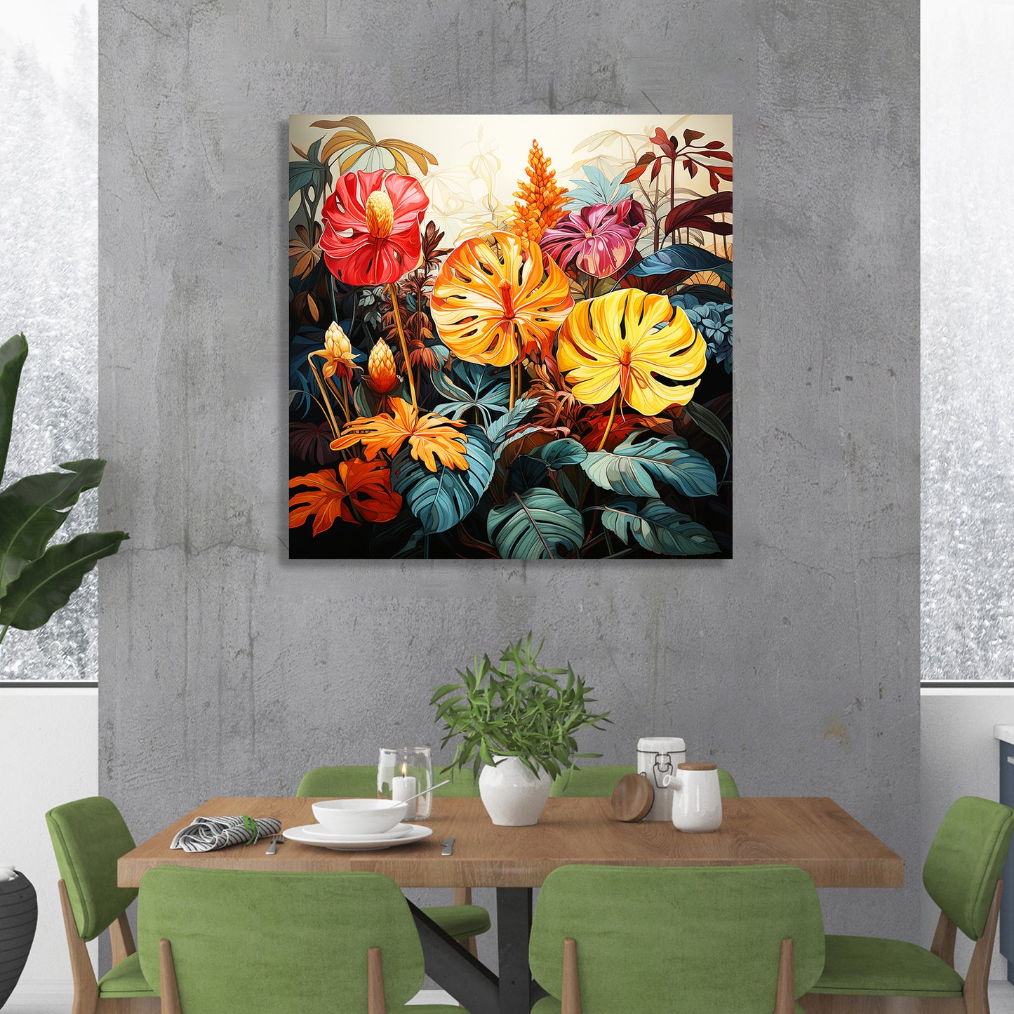 Nature Inspired Vibrant Leaf Canvas Painting for Living Room Bedroom Home and Office Wall Decor