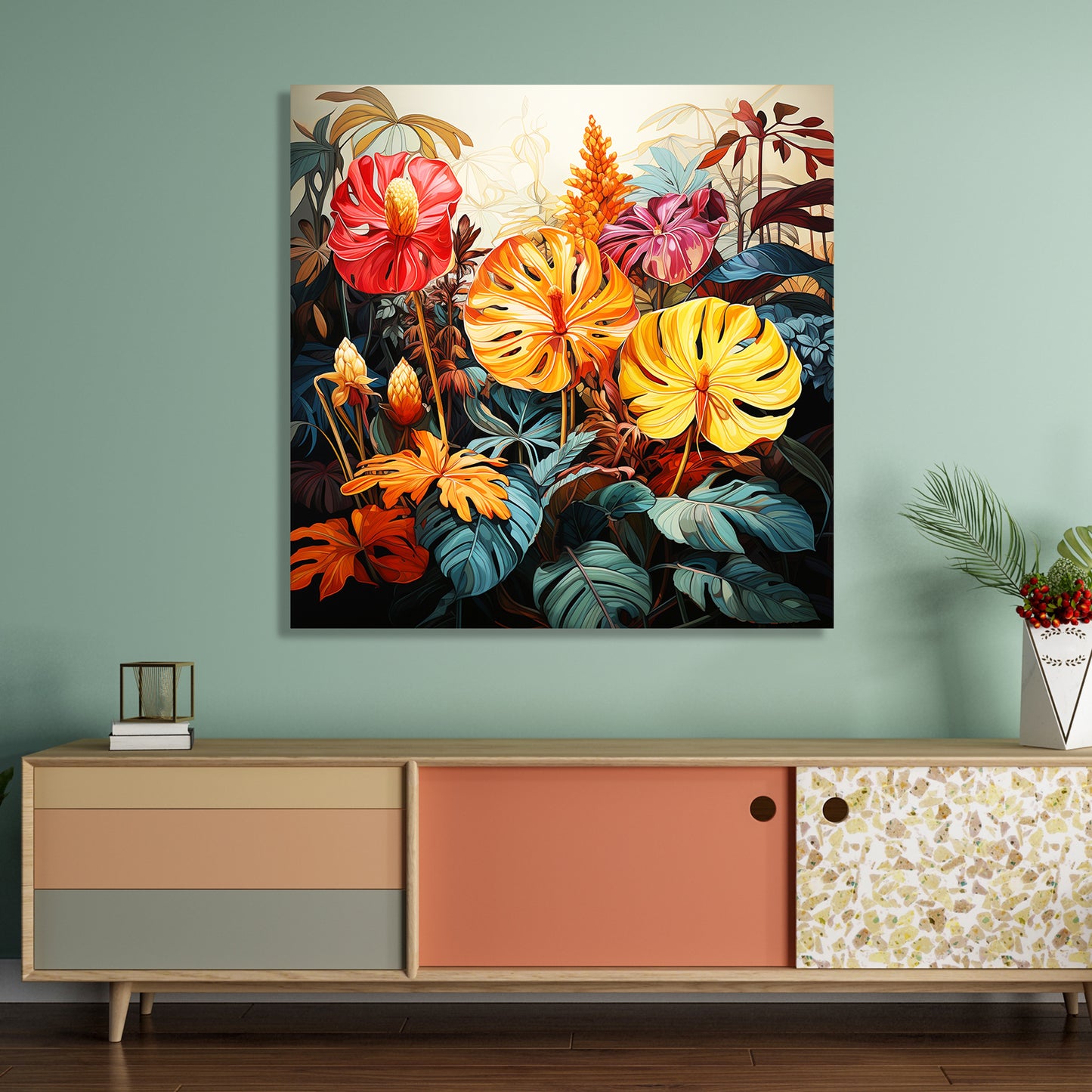 Nature Inspired Vibrant Leaf Canvas Painting for Living Room Bedroom Home and Office Wall Decor