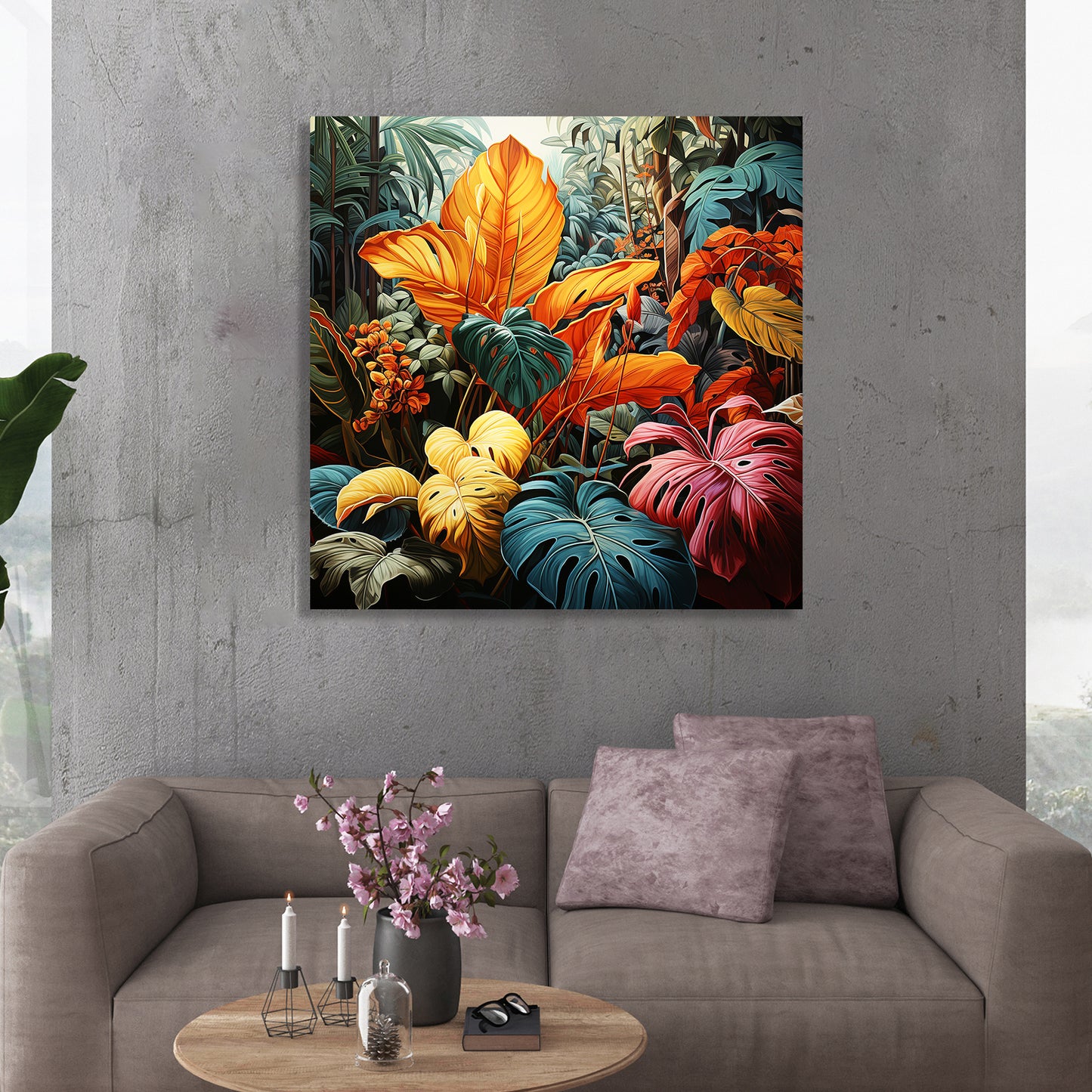 Nature Inspired Vibrant Leaf Canvas Painting for Living Room Bedroom Home and Office Wall Decor