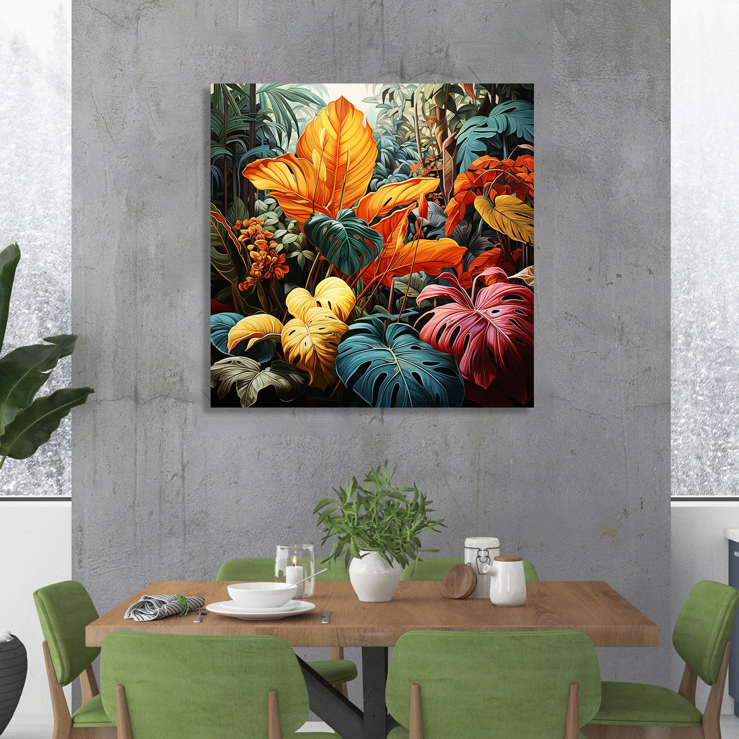 Nature Inspired Vibrant Leaf Canvas Painting for Living Room Bedroom Home and Office Wall Decor