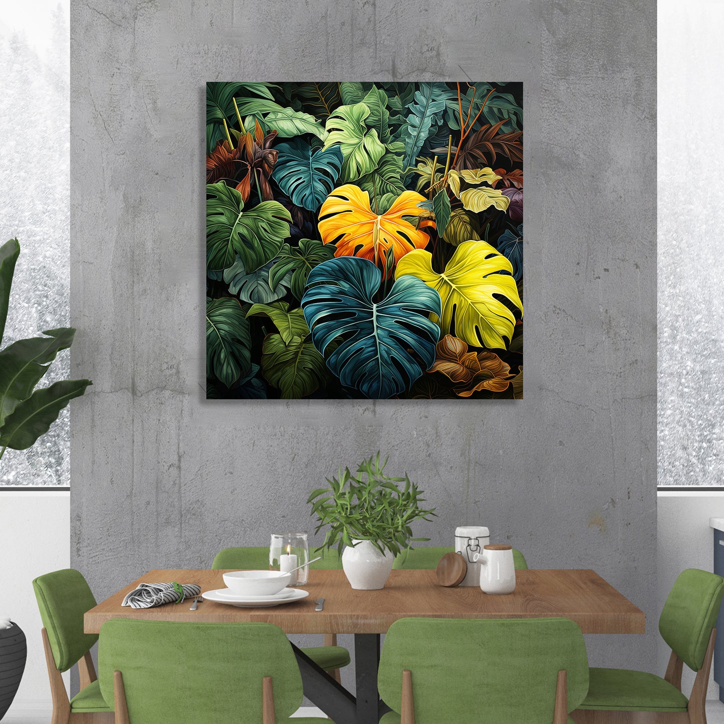 Nature Inspired Vibrant Leaf Canvas Painting for Living Room Bedroom Home and Office Wall Decor