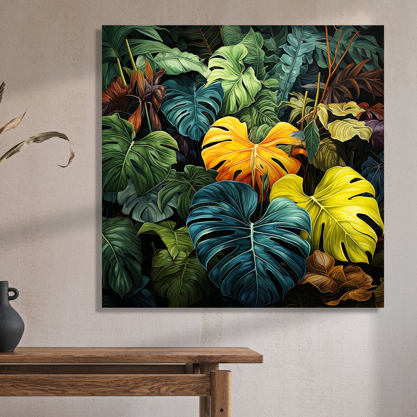 Nature Inspired Vibrant Leaf Canvas Painting for Living Room Bedroom Home and Office Wall Decor