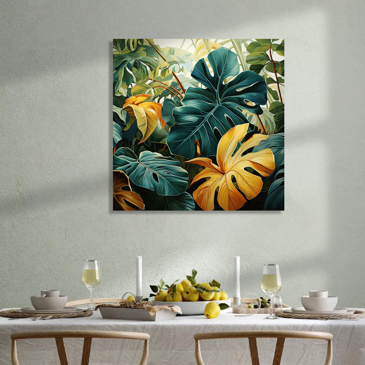 Nature Inspired Vibrant Leaf Canvas Painting for Living Room Bedroom Home and Office Wall Decor