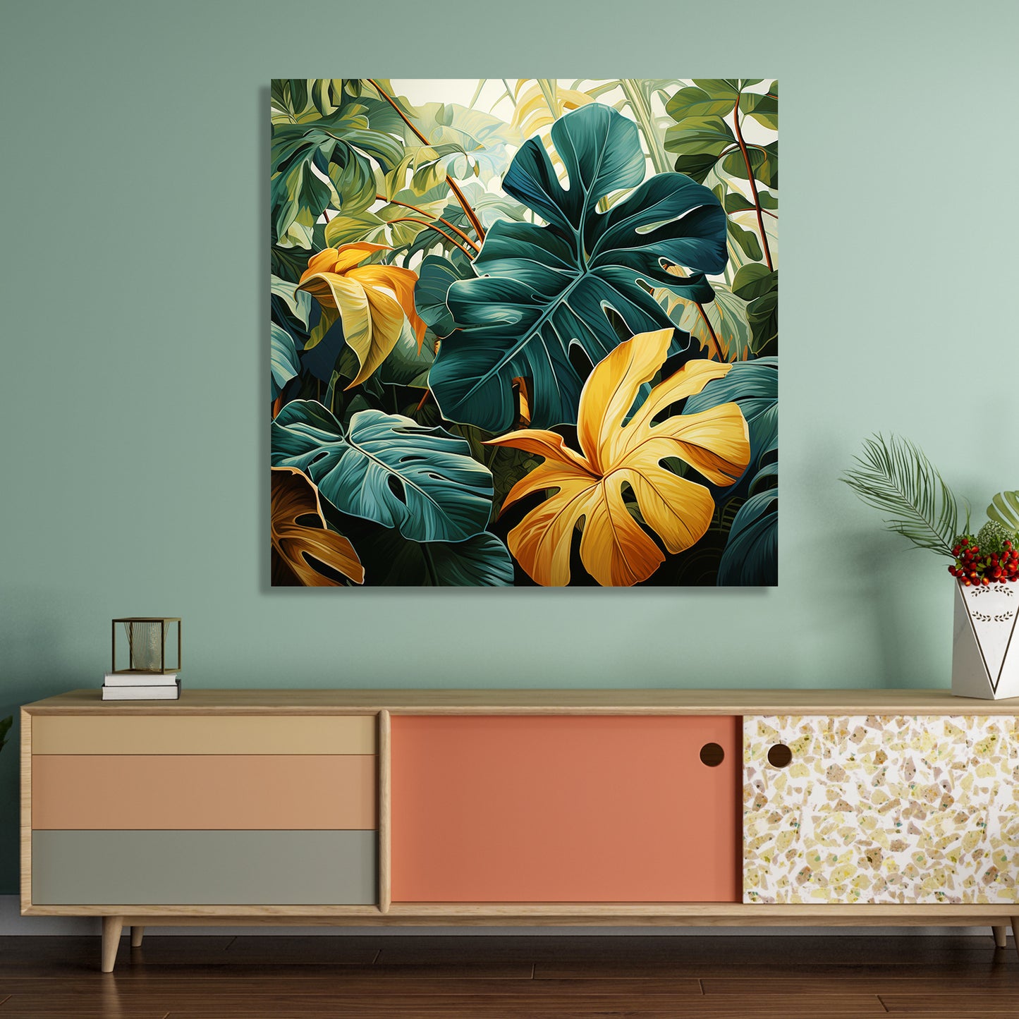 Nature Inspired Vibrant Leaf Canvas Painting for Living Room Bedroom Home and Office Wall Decor