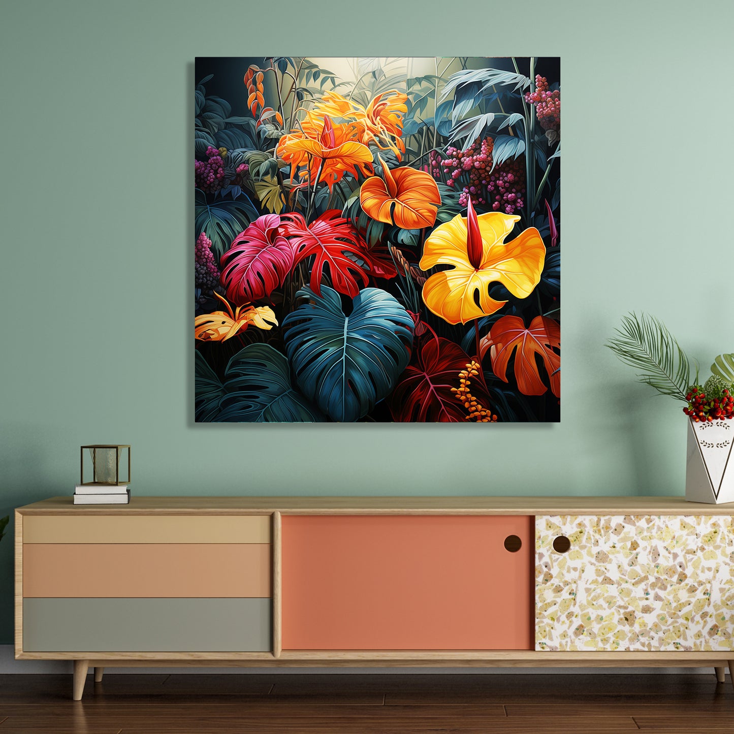 Nature Inspired Vibrant Leaf Canvas Painting for Living Room Bedroom Home and Office Wall Decor