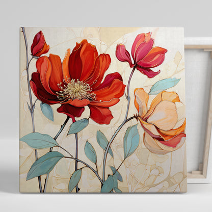 Vibrant Red Floral Canvas Painting for Living Room Bedroom Home and Office Wall Decor