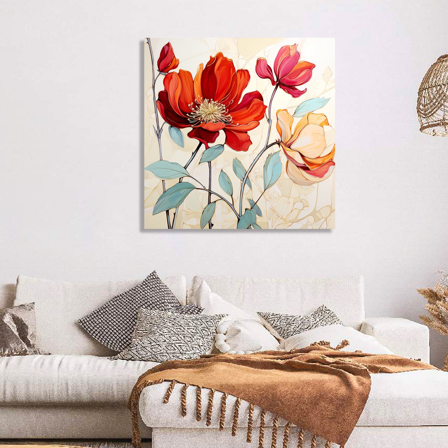 Vibrant Red Floral Canvas Painting for Living Room Bedroom Home and Office Wall Decor